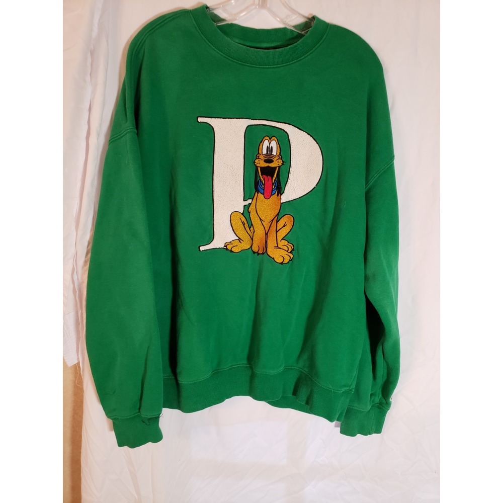 Women's Forever 21 Disney Green Pluto Embroidered Long Sleeve Sweatshirt Size L